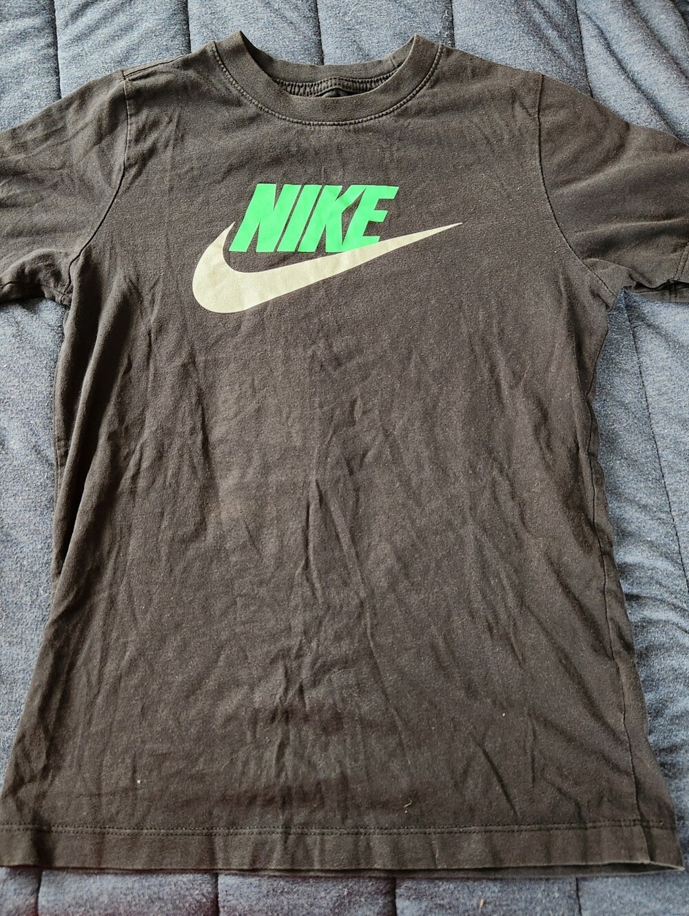 Kid's Nike Black T-Shirt with Bright Green Logo and White Swoosh